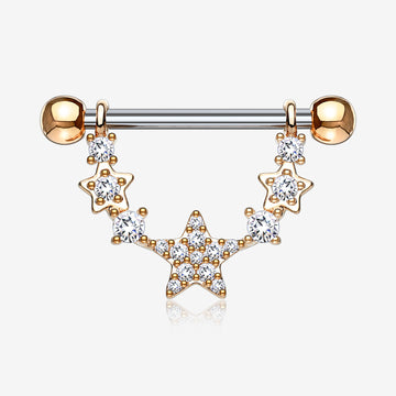 A Pair of Rose Gold Sparkly Glam Stars Dangle Nipple Shield-Clear Gem